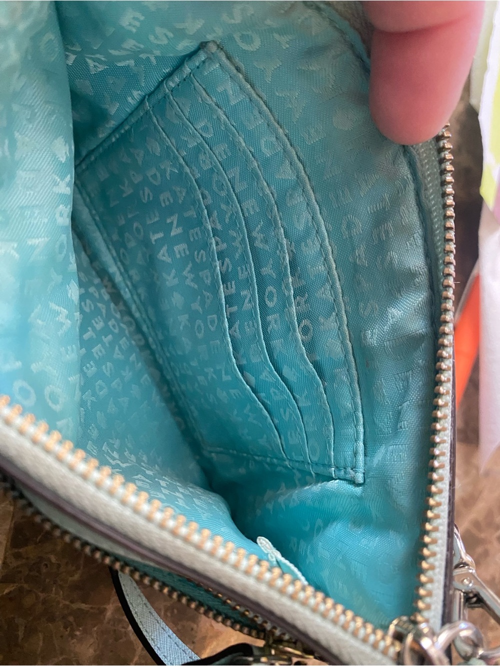 kate spade light blue saffiano crossbody wristlet with gold hardware EUC - Picture 6 of 7